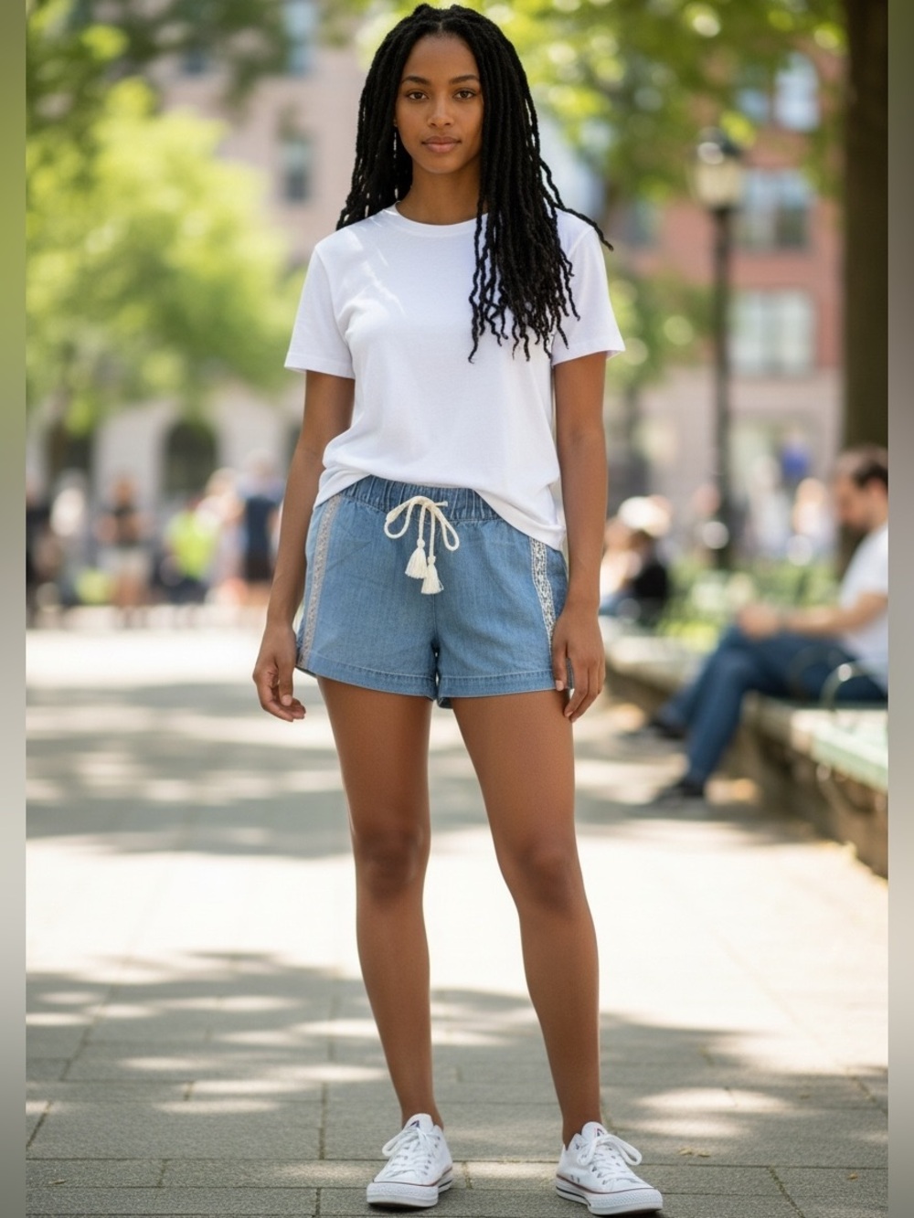 LOFT Embroidered Lace Detail Chambray Shorts NWT (E-1)